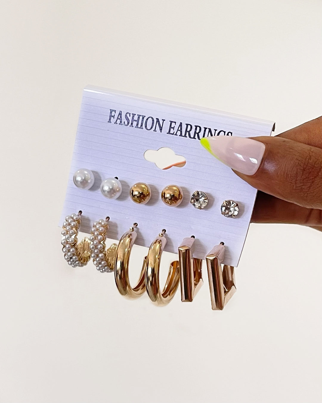 6 pair Gold and Pearl Hoop earring Set