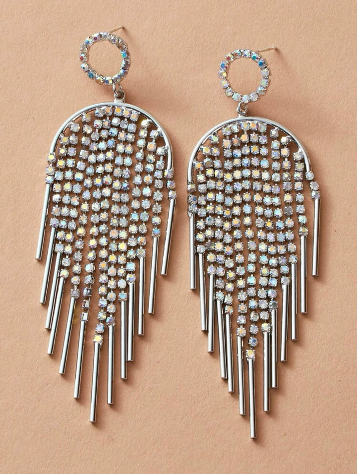 Silver Drop Rhinestone Earring