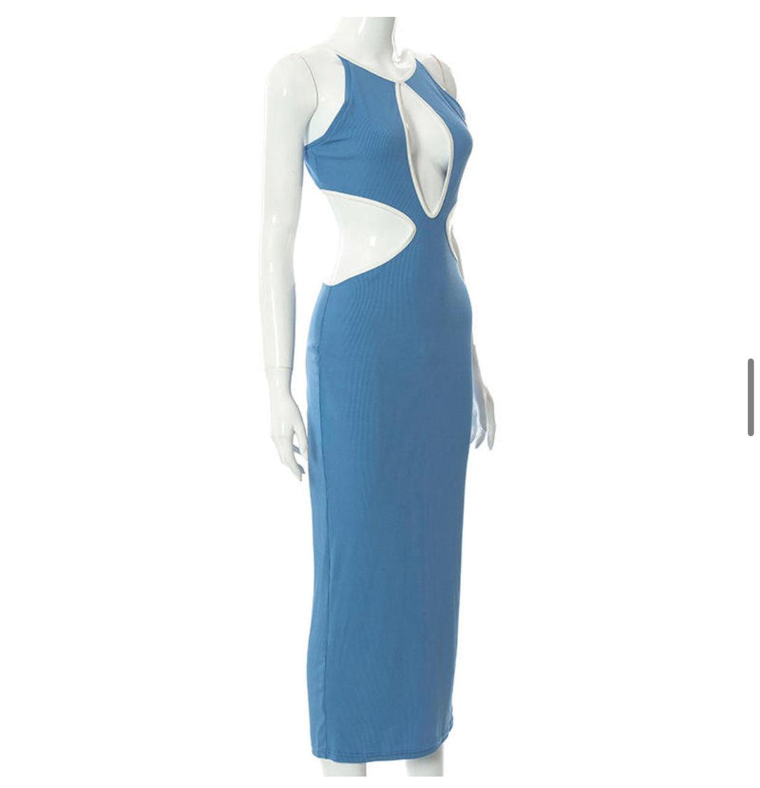 Cut out blue ribbed dress in Lagos, Nigeria - All Things Chic