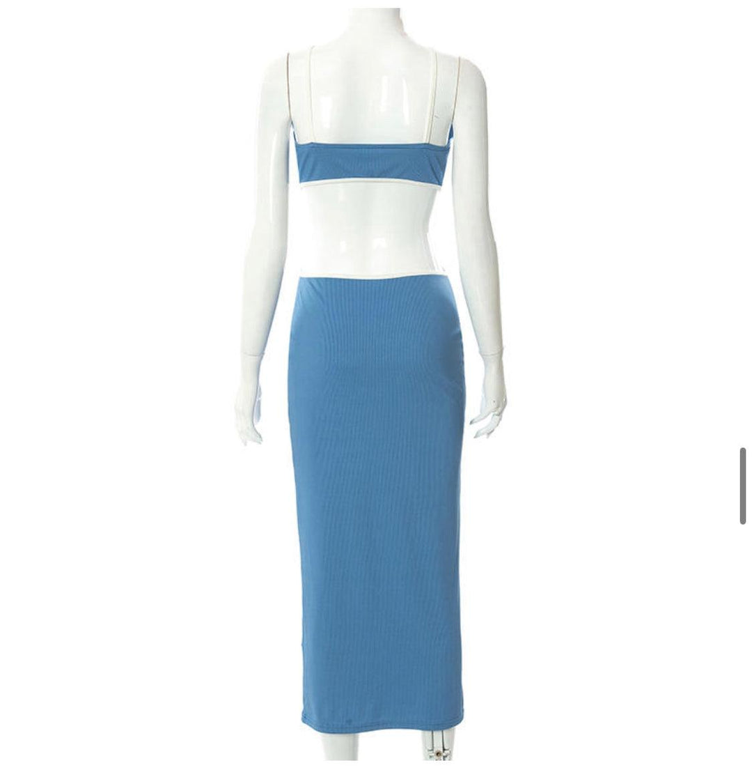 Cut out blue ribbed dress in Lagos, Nigeria - All Things Chic