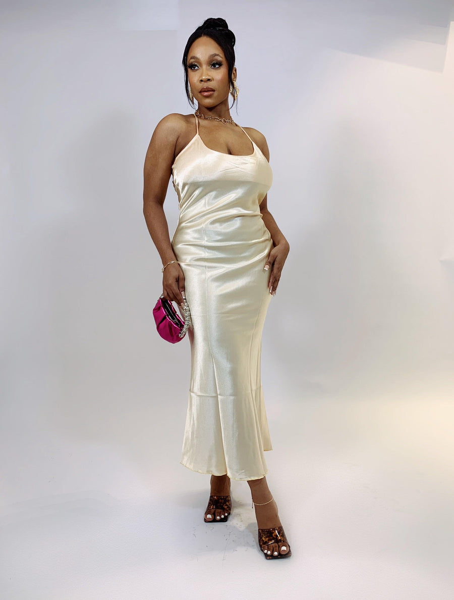 Gold silk dress in Lagos, Nigeria - All Things Chic