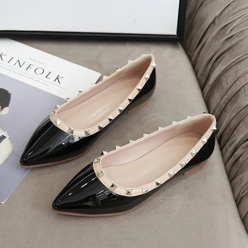 Black Studded Flat Shoes