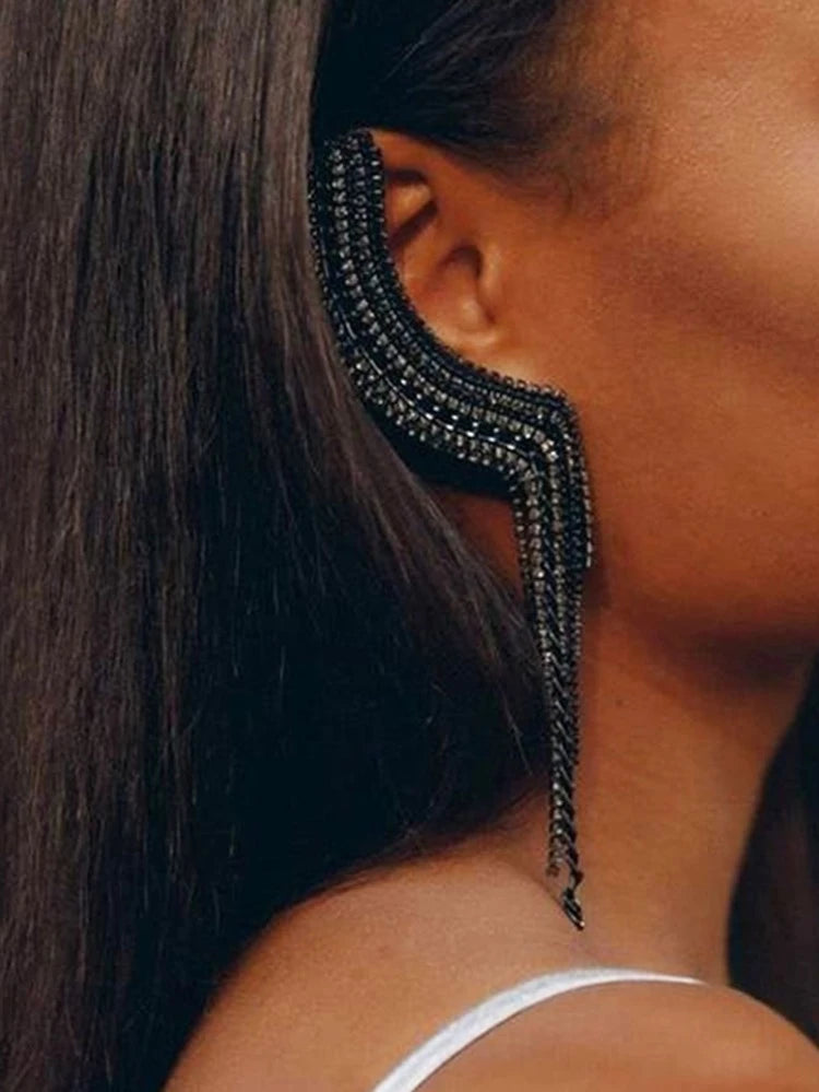 Black cuff rhinestone earring in Lagos, Nigeria - All Things Chic